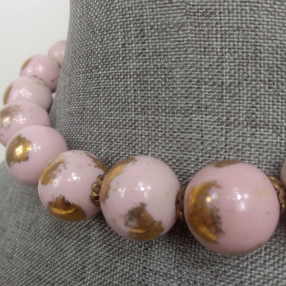 Vintage Ceramic Porcelain Beads Pink Gold Choker - Picture 3 of 7